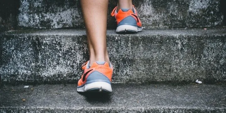 Stair running in running shoes.