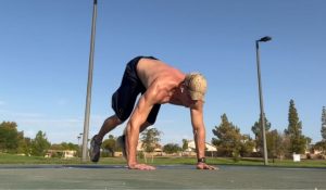 Going into the push-up on a one pump burpee.